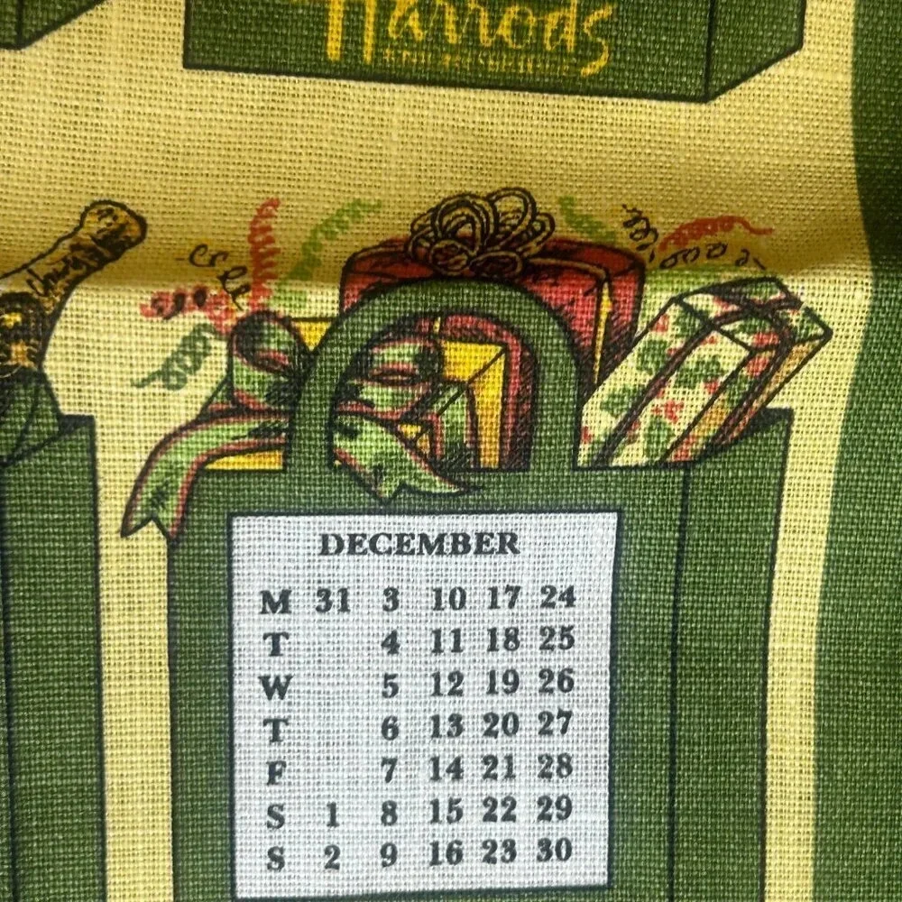 Harrods 100% Linen Calendar Tea Towel 2001 NWT
